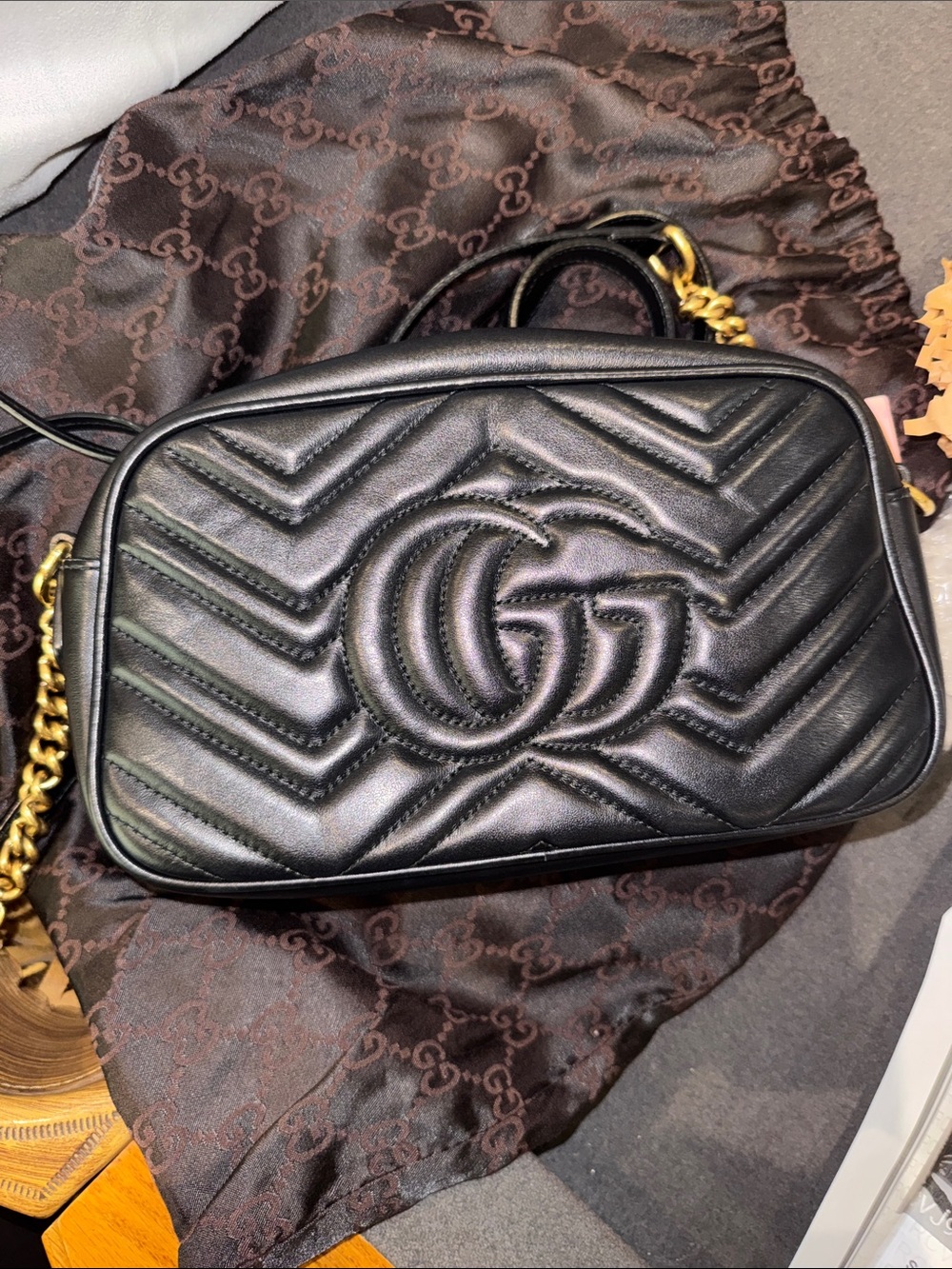 Gucci Black Quilted GG Marmont Camera Crossbody with Gold Hardware - Picture 8 of 8